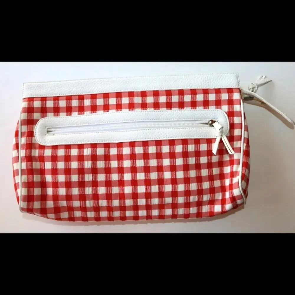 Rodo Red & White Seersucker GINGHAM Clutch Purse‎